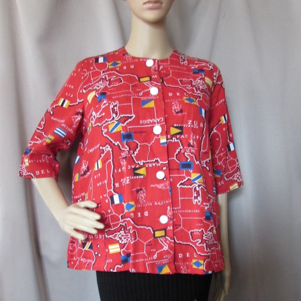 Sale Vintage Jacket Cotton Boxy Mid Century Spring Summer Cherry Red
